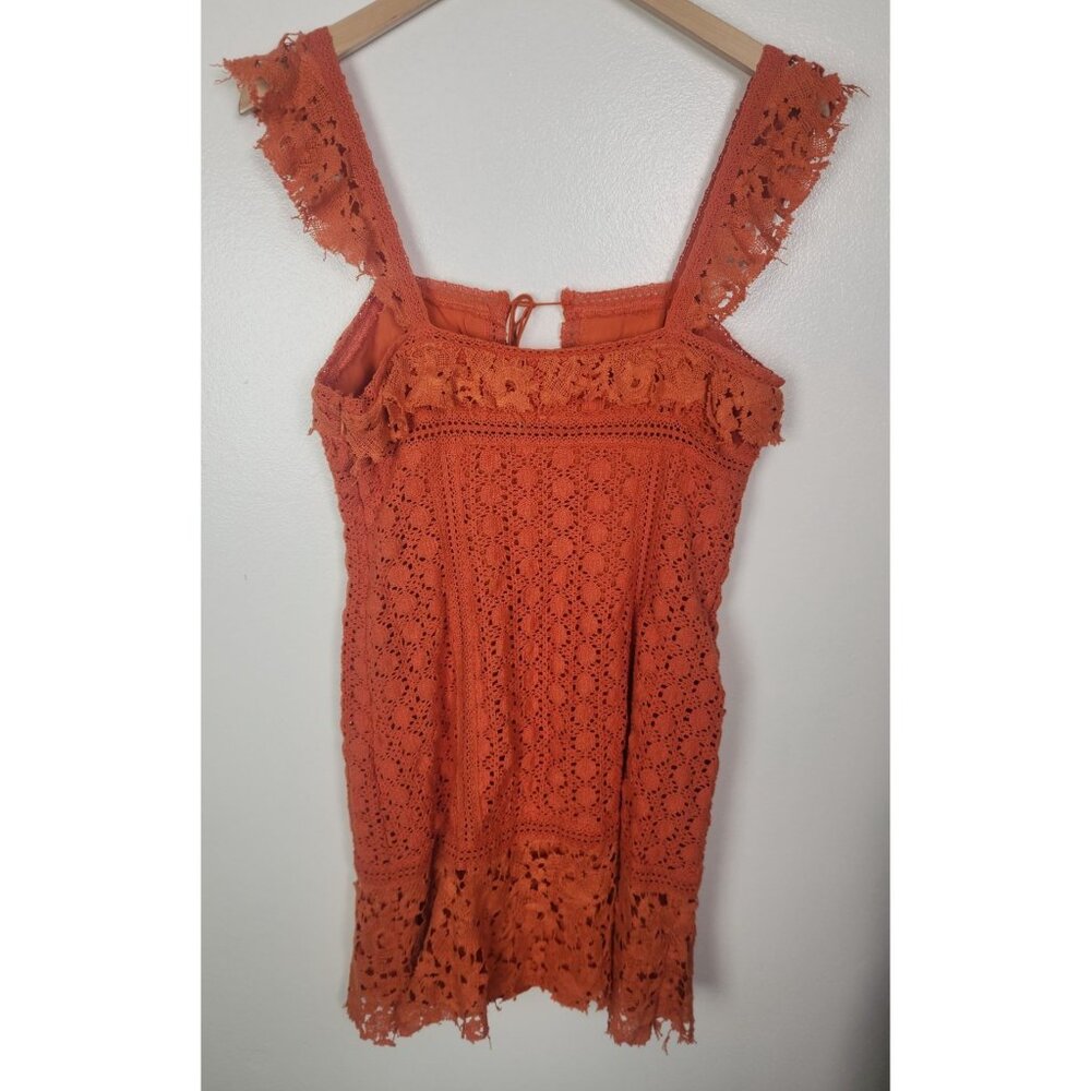 Free People Women's Sz. 8 Orange Crochet Cross My Heart Mini Dress - Picture 7 of 8